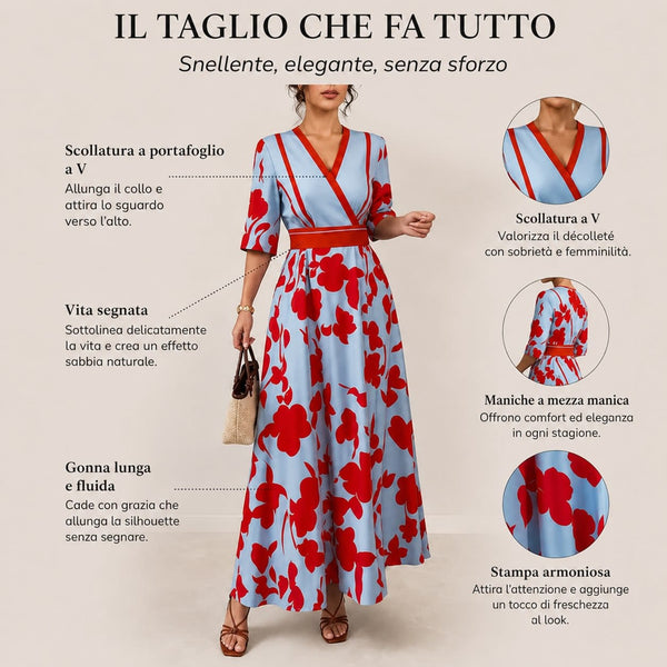 Vestito lungo floreale scollatura a V slanciante