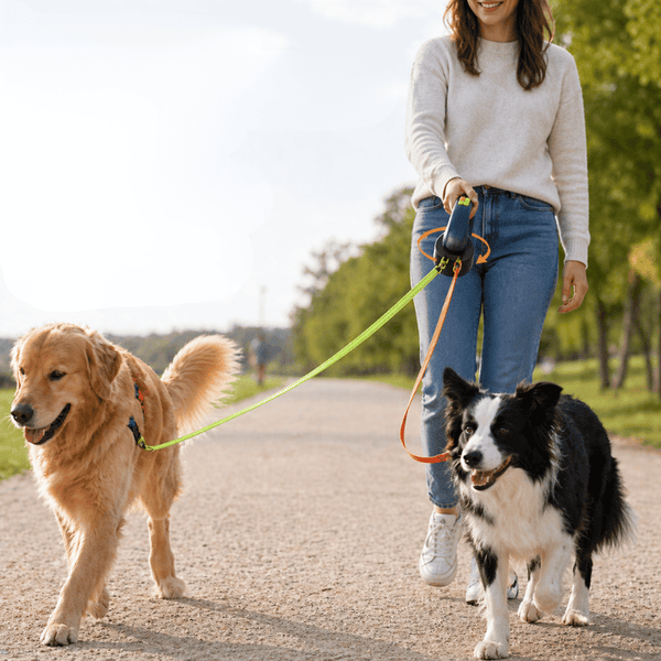 Laisse double rétractable anti-enchevêtrement pour deux chiens