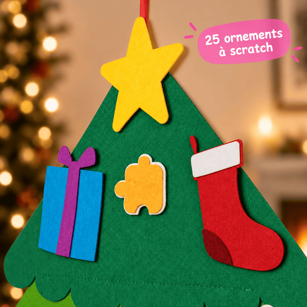 Detail des ornements en feutrine du sapin de Noel Montessori