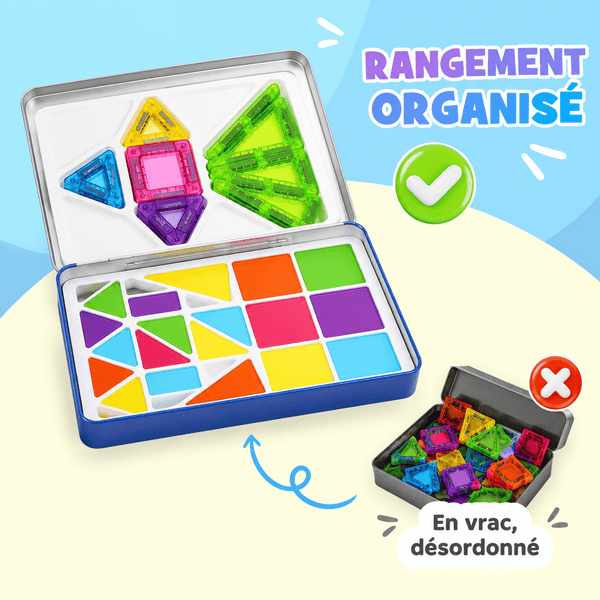 Coffret voyage de tuiles magnétiques - rangement organisé