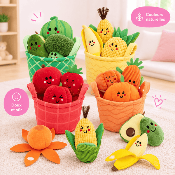 Mango - set sensoriel 16 pièces fruits et légumes en peluche