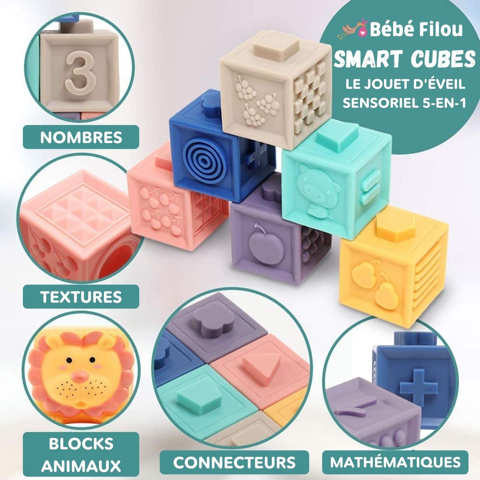 Smart Cubes : Jouet d'éveil sensoriel 5-en-1