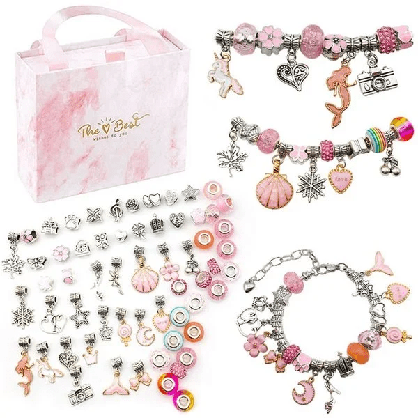 Acheter Kit de fabrication de bijoux, Bracelet à breloques, collier,  ensemble de perles en alliage, jouets DIY pour enfants, cadeaux  d'anniversaire pour filles