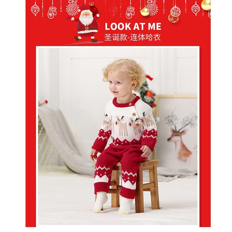 Pyjama Noël Bébé Fille Garçon - Combinaison Manches Longues + Pantalon Motif Père Noël Ou Cerf