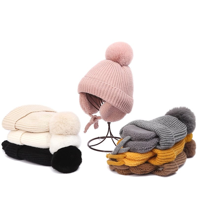Bonnet Pour Bébé Et Enfant Avec Cache-oreilles, Pompon Et Mentonnière, Mode en ligne