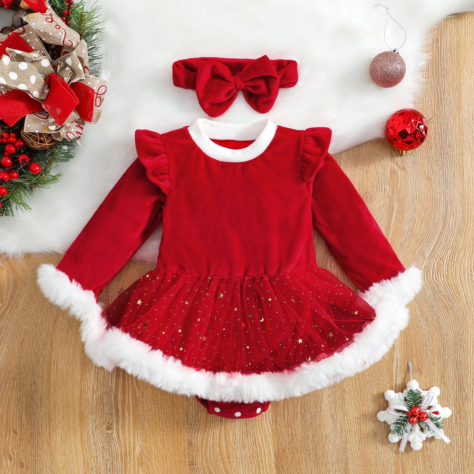 Bébé fille enfant de Noel tenue de Noel velours Liban